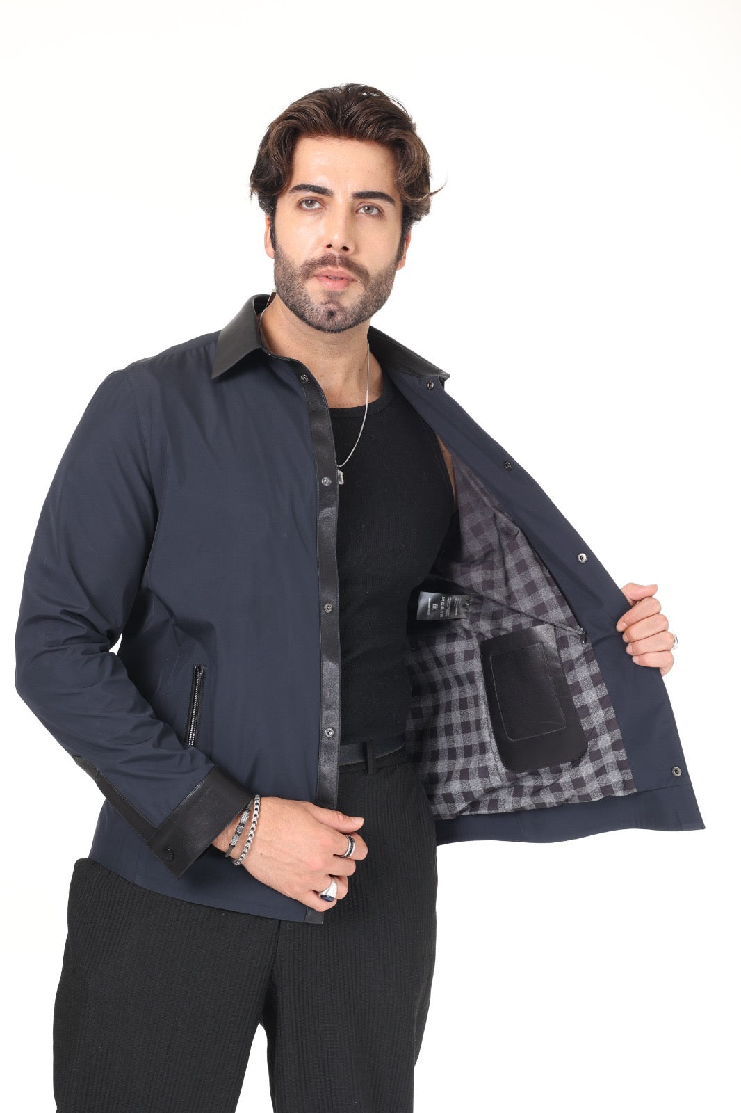 Lacy Fabric Leather Shirt