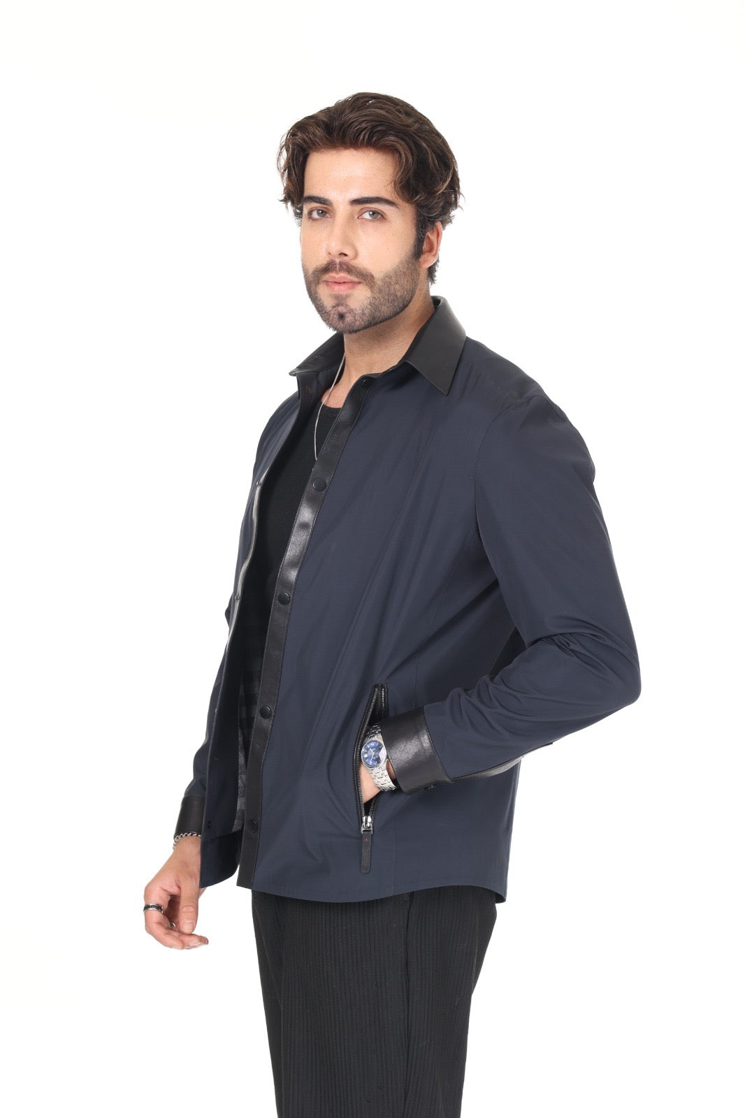 Lacy Fabric Leather Shirt