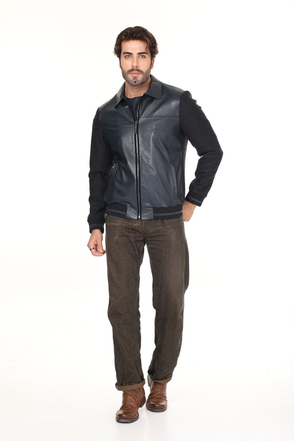 Navy Cashmere Leather