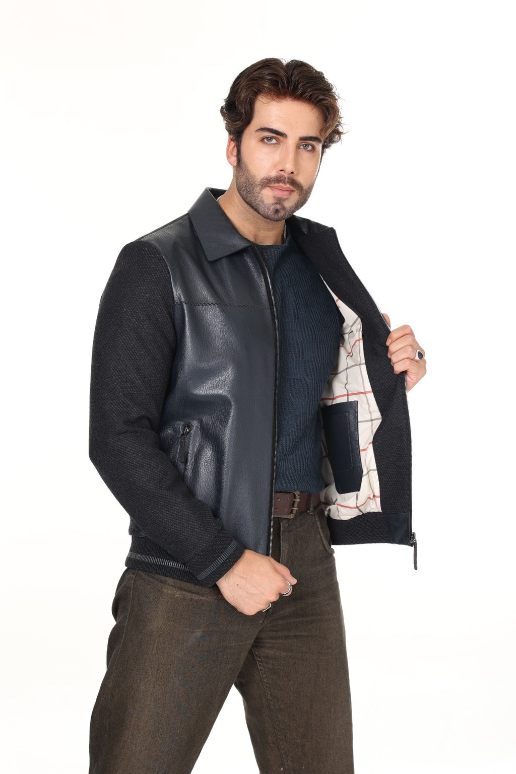 Navy Cashmere Leather