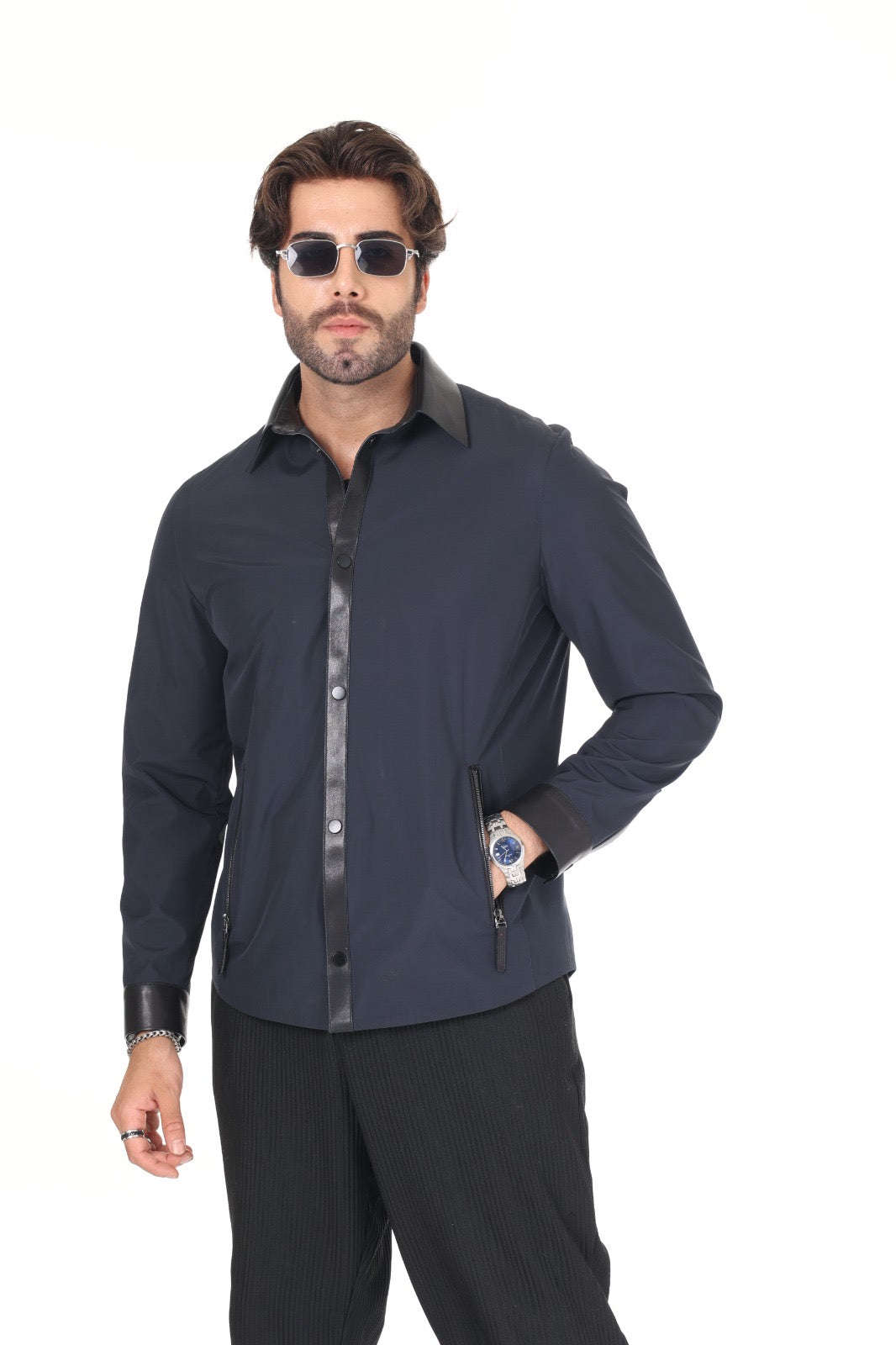 Lacy Fabric Leather Shirt