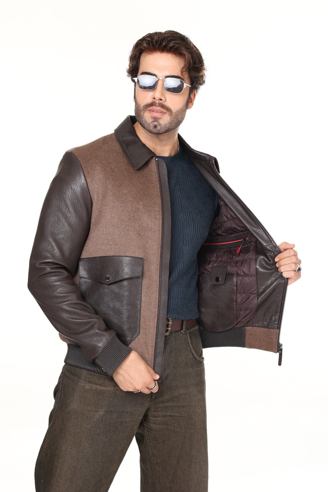 Leather Cashmere Brown Jacket