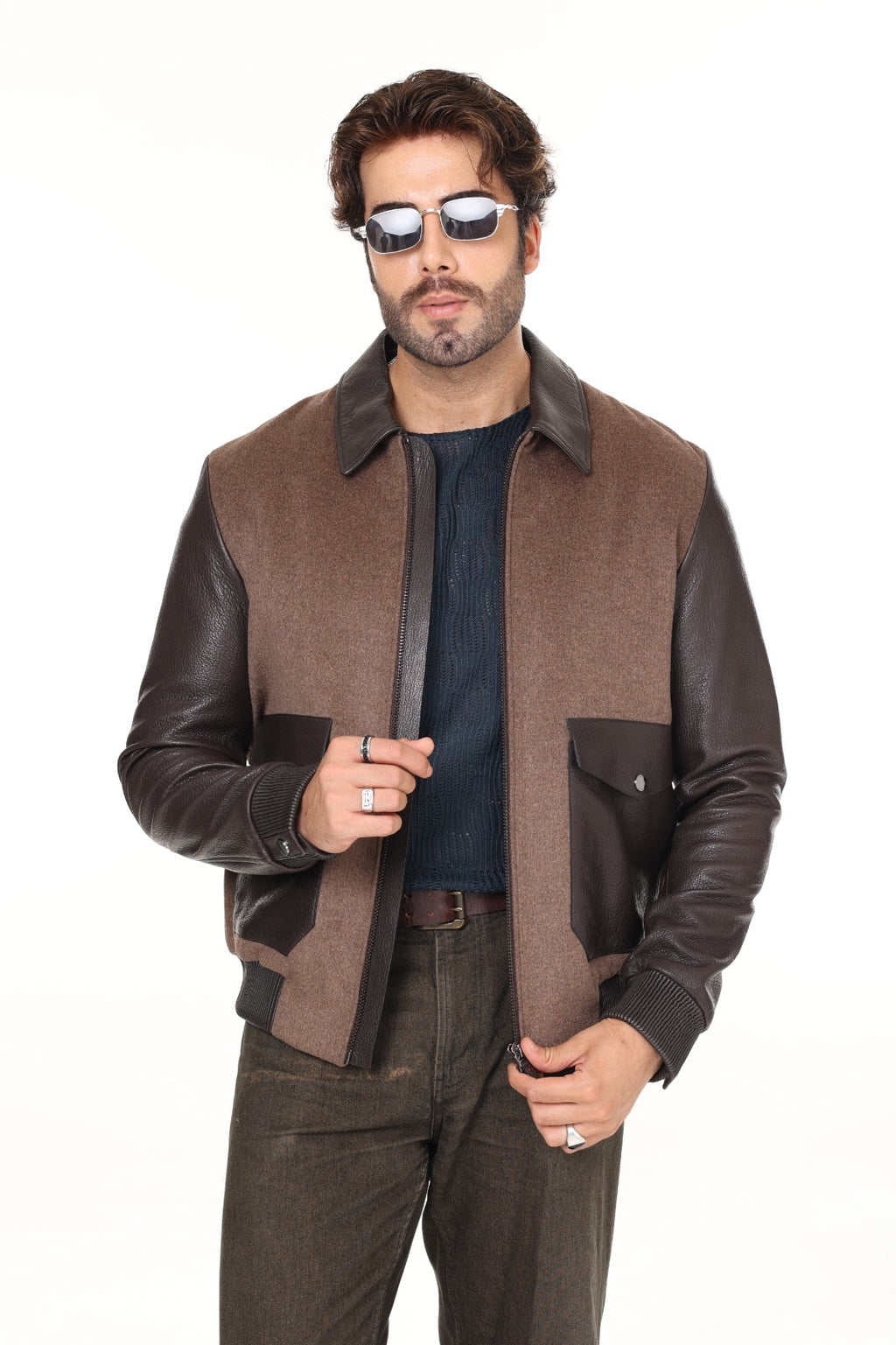 Leather Cashmere Brown Jacket