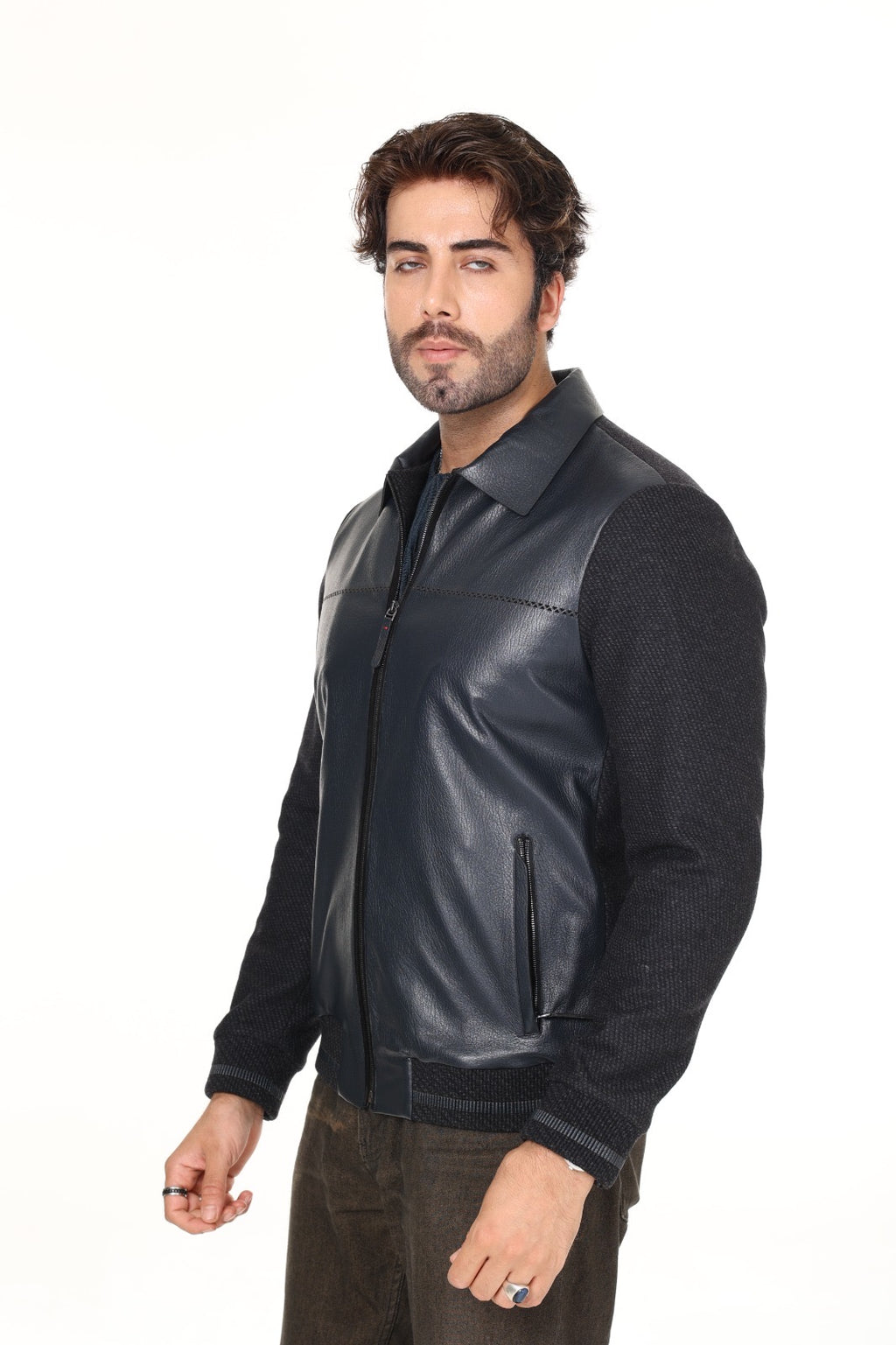 Navy Cashmere Leather