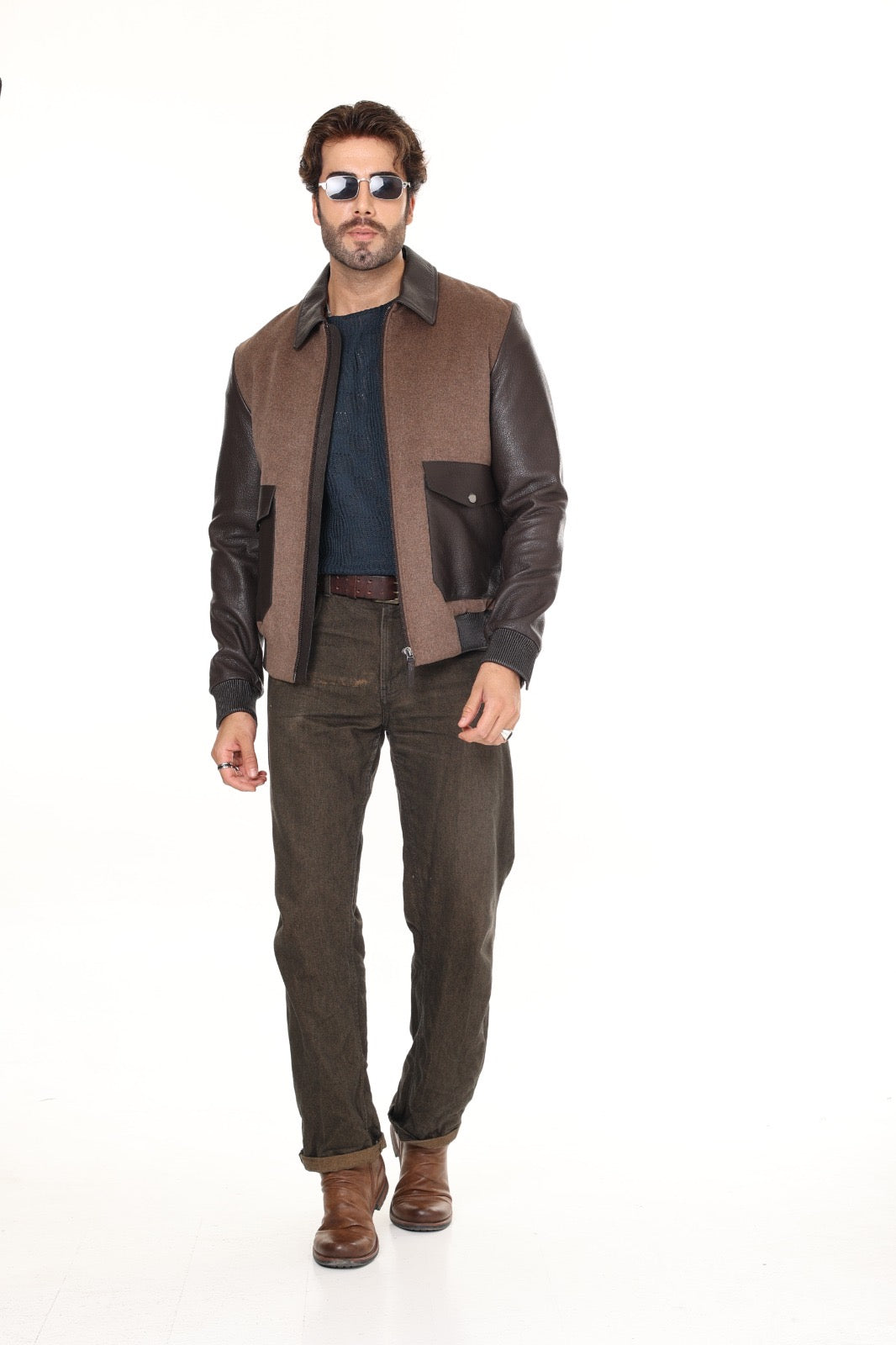 Leather Cashmere Brown Jacket