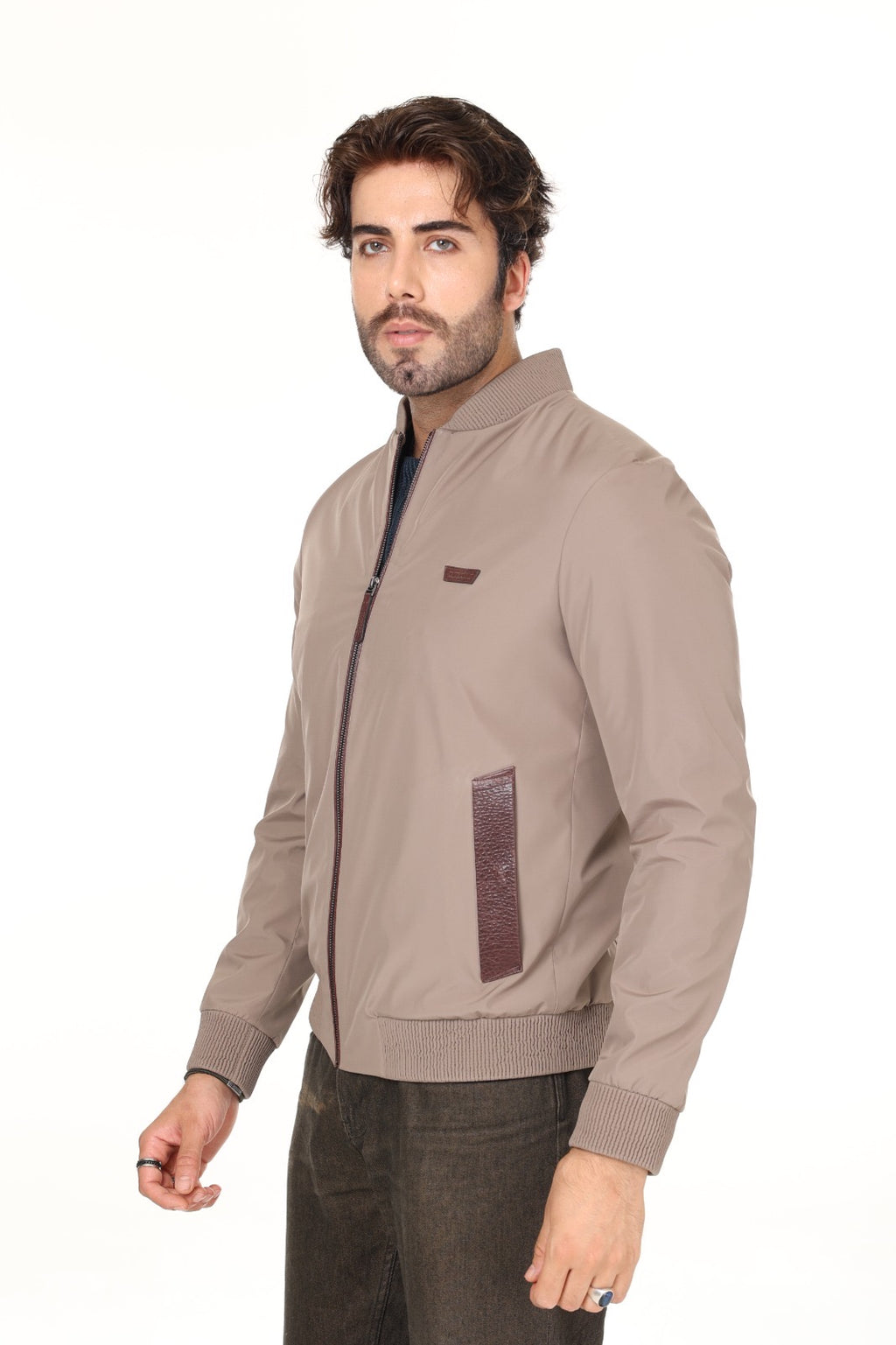 Collage Collar Bej Fabric Leather