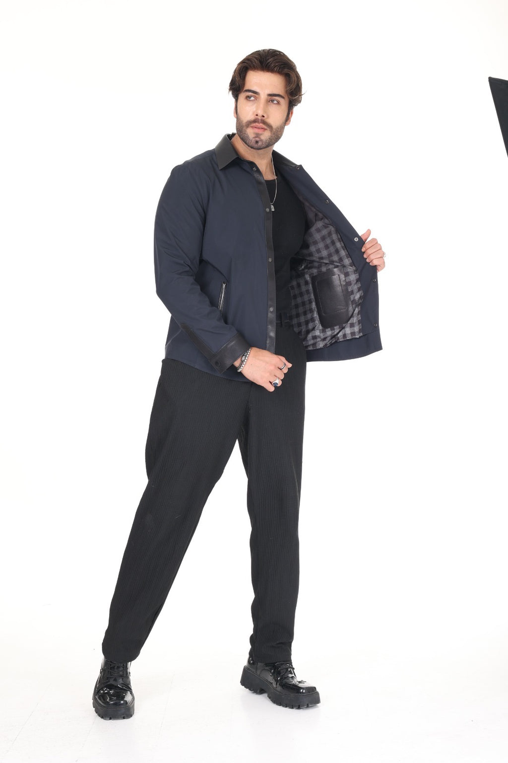 Lacy Fabric Leather Shirt