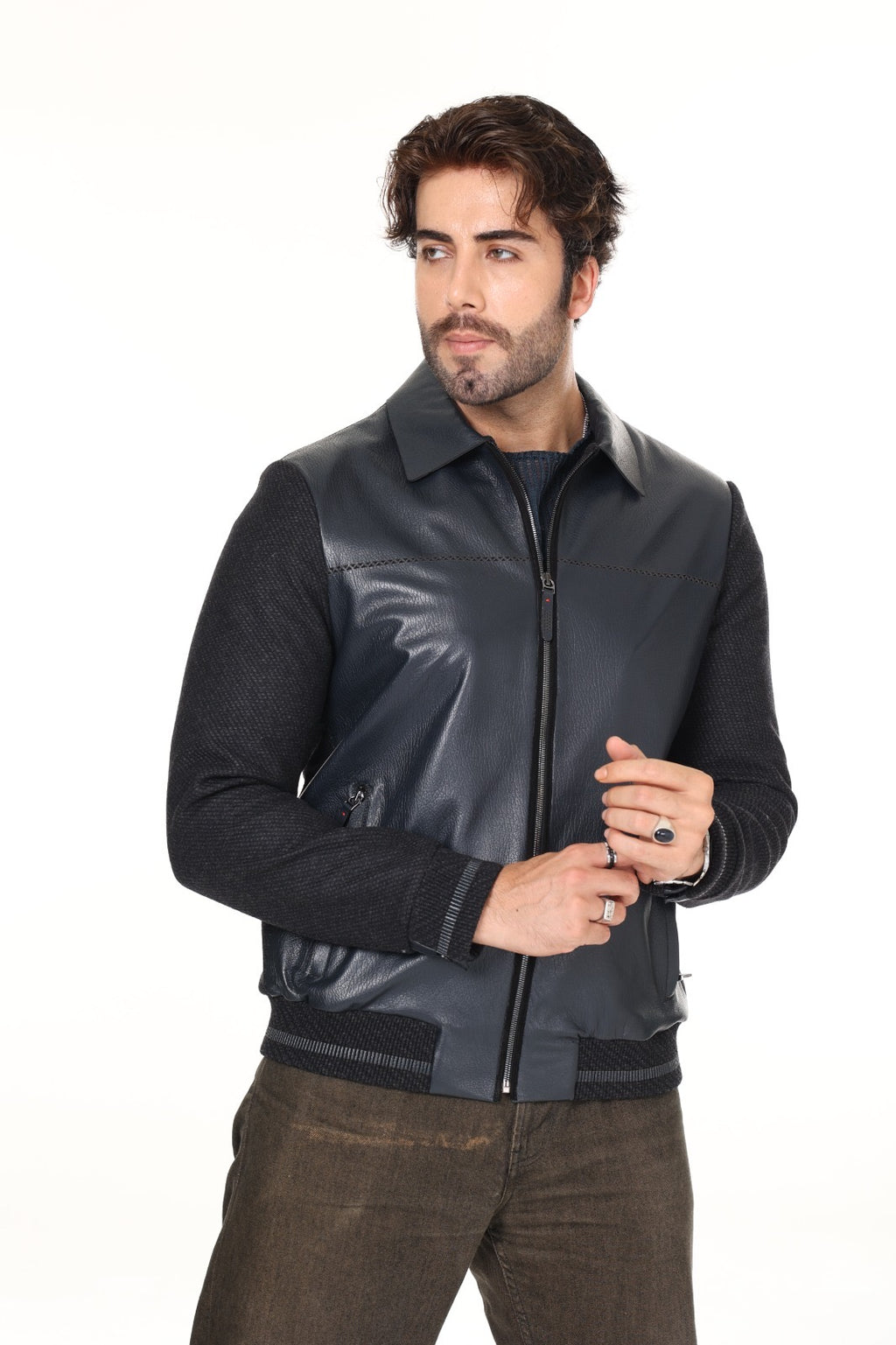 Navy Cashmere Leather