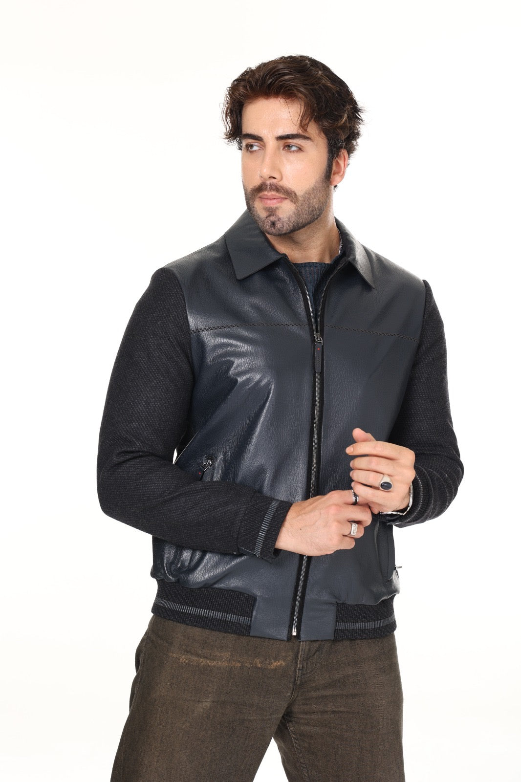 Navy Cashmere Leather