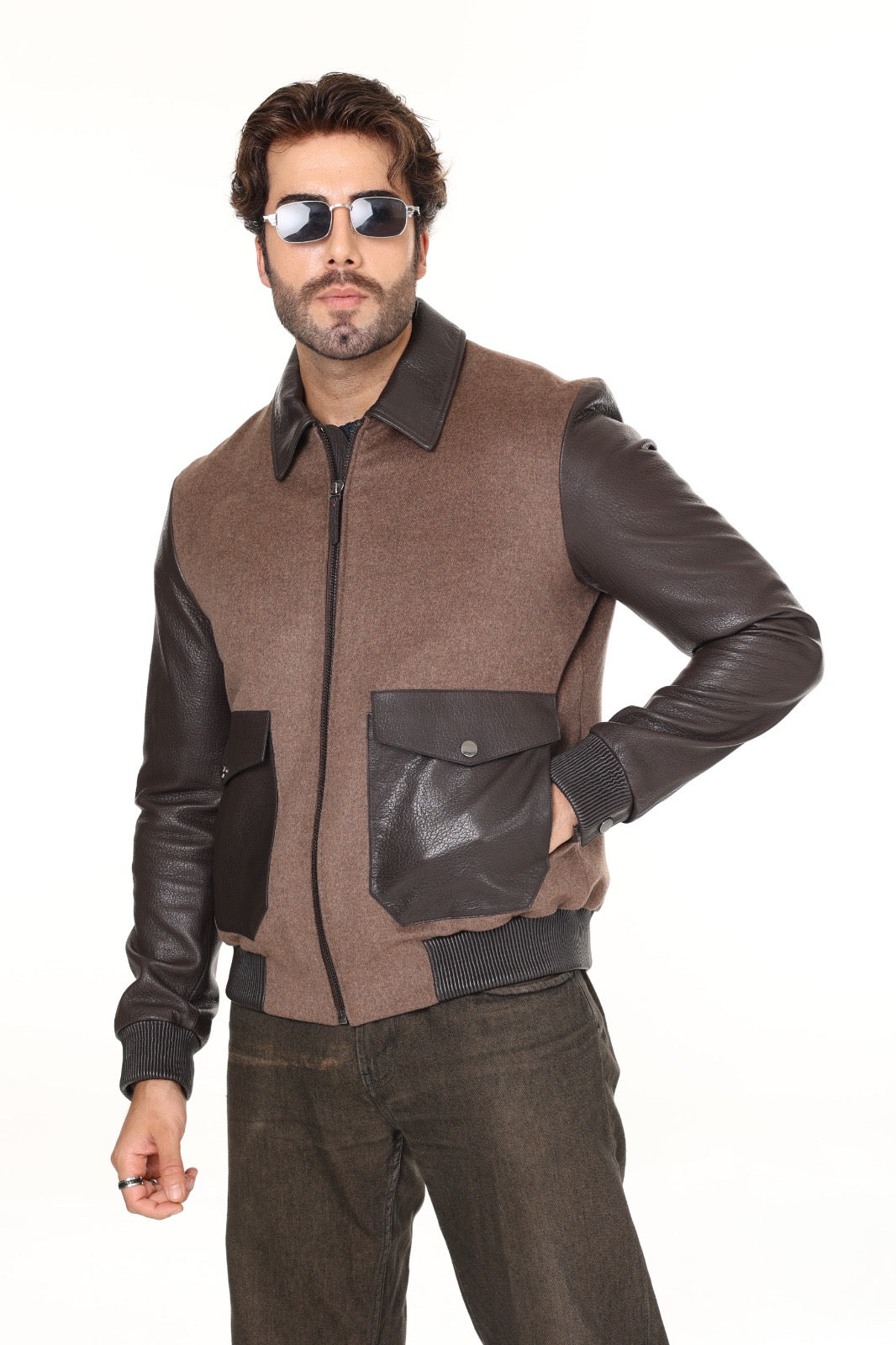 Leather Cashmere Brown Jacket