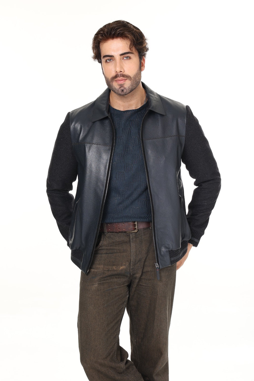 Navy Cashmere Leather