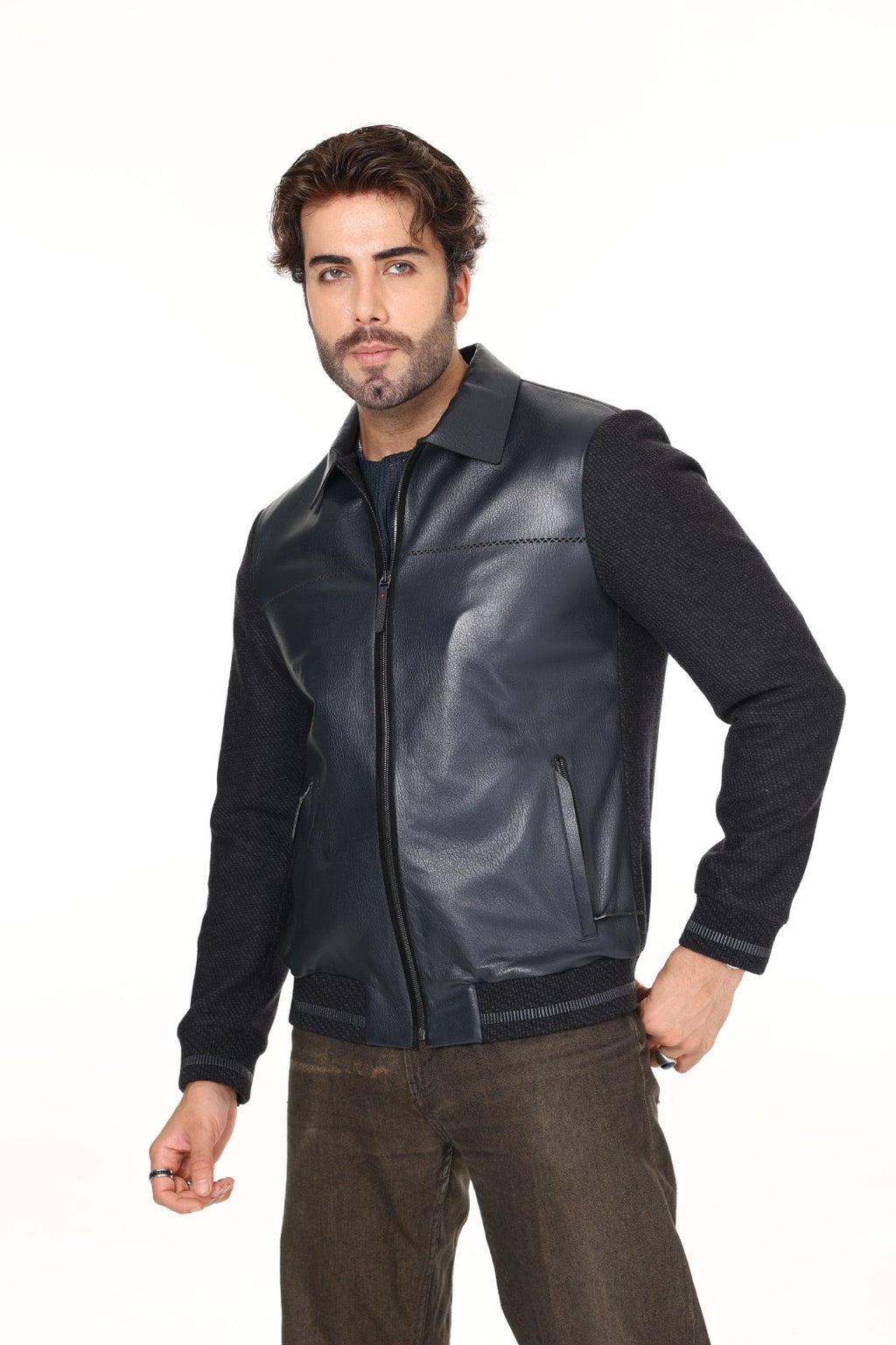 Navy Cashmere Leather