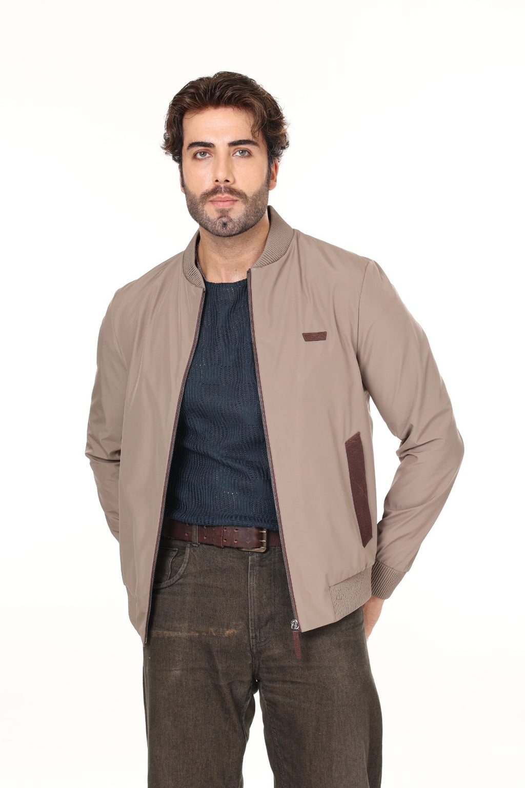 Collage Collar Bej Fabric Leather