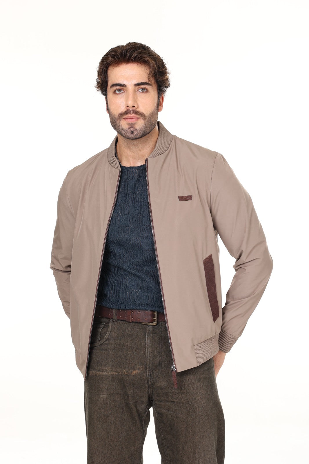 Collage Collar Bej Fabric Leather