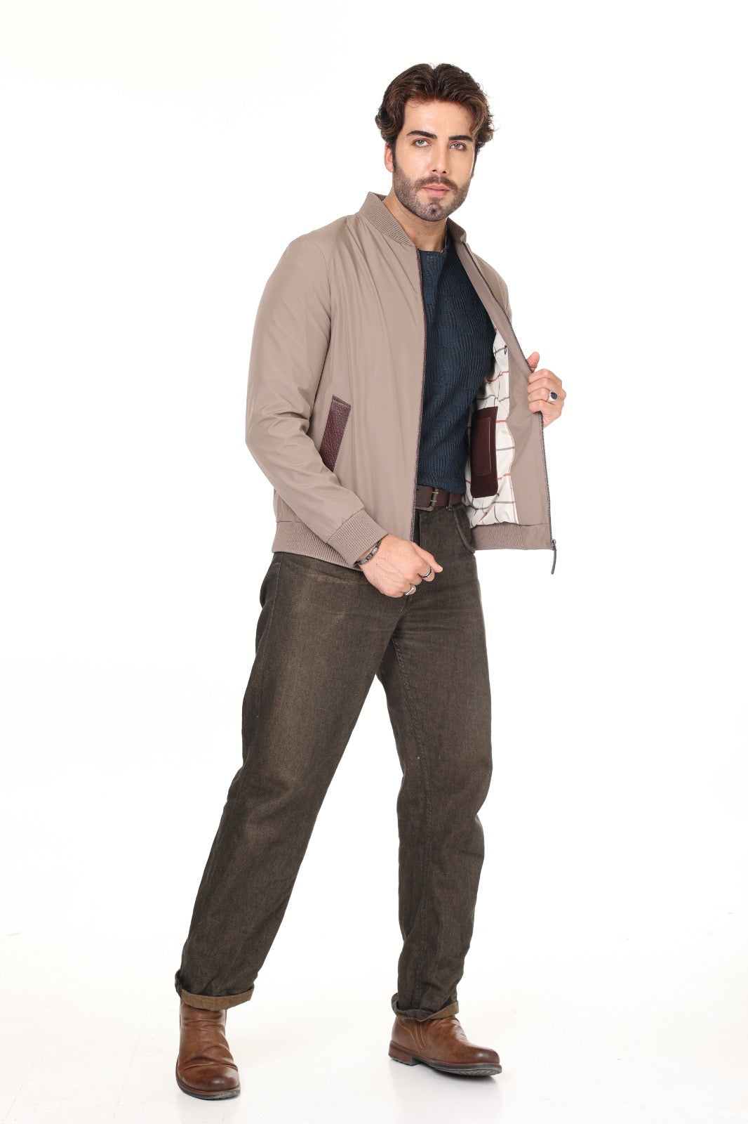 Collage Collar Bej Fabric Leather