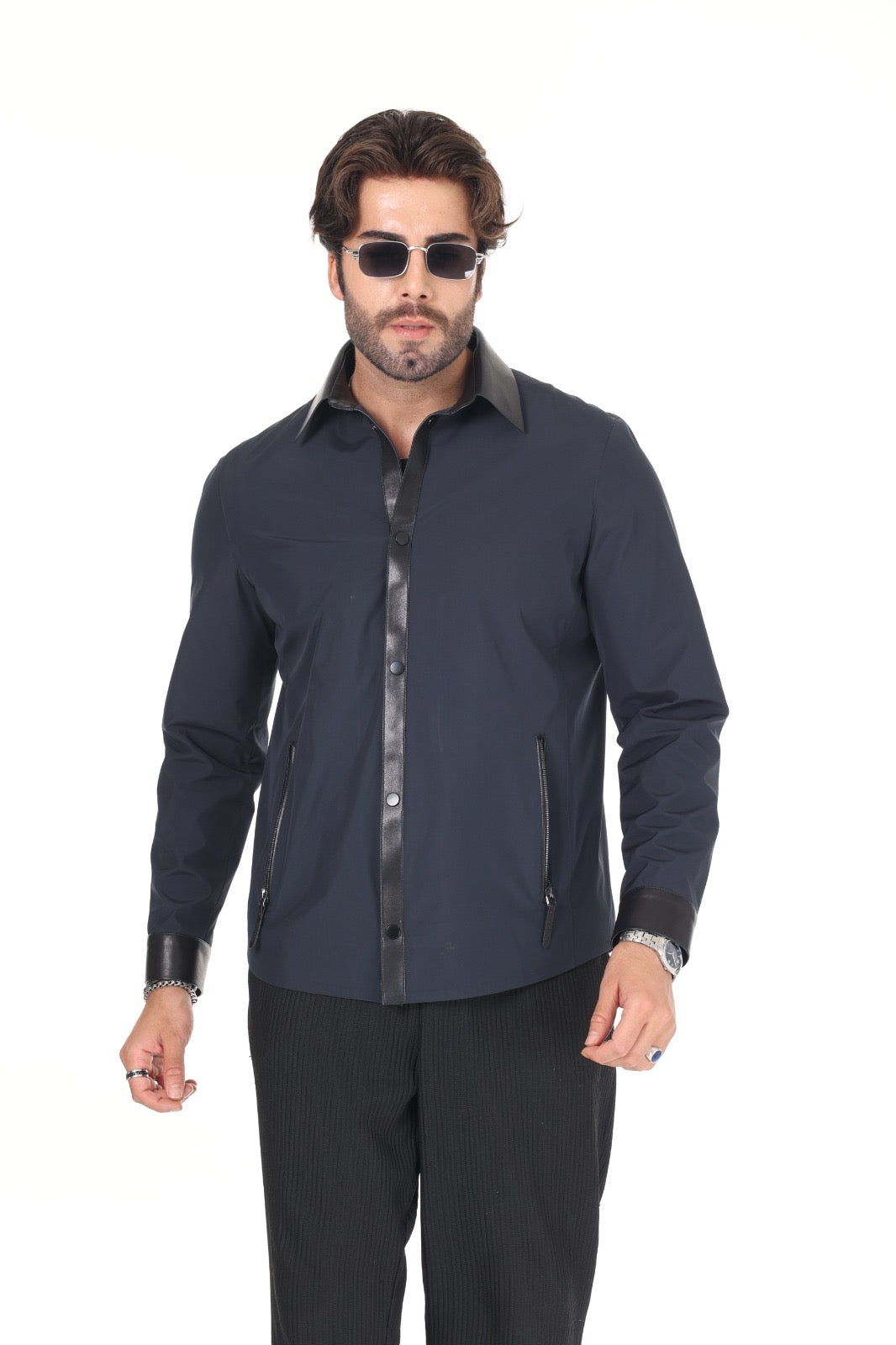 Lacy Fabric Leather Shirt