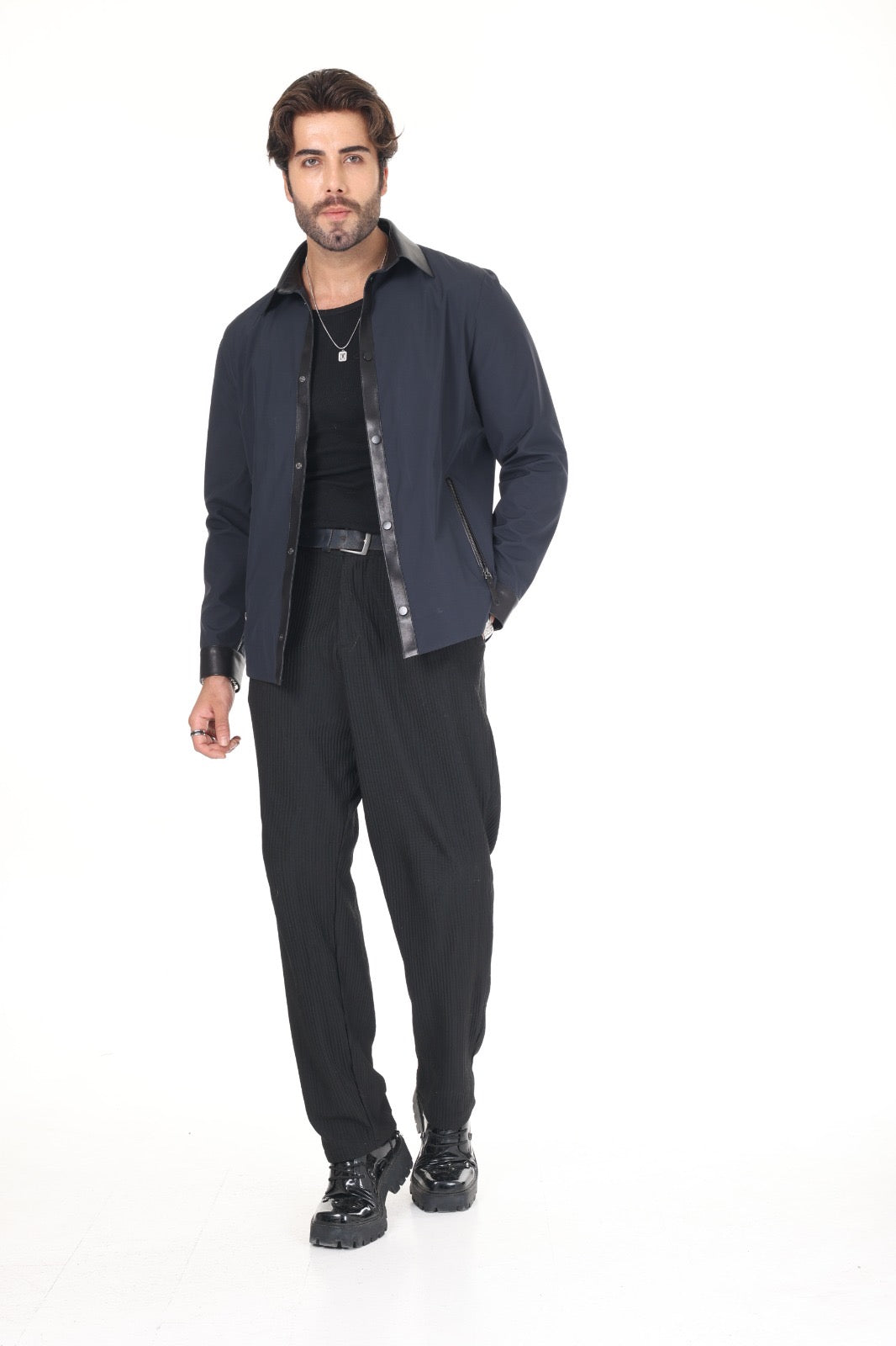 Lacy Fabric Leather Shirt