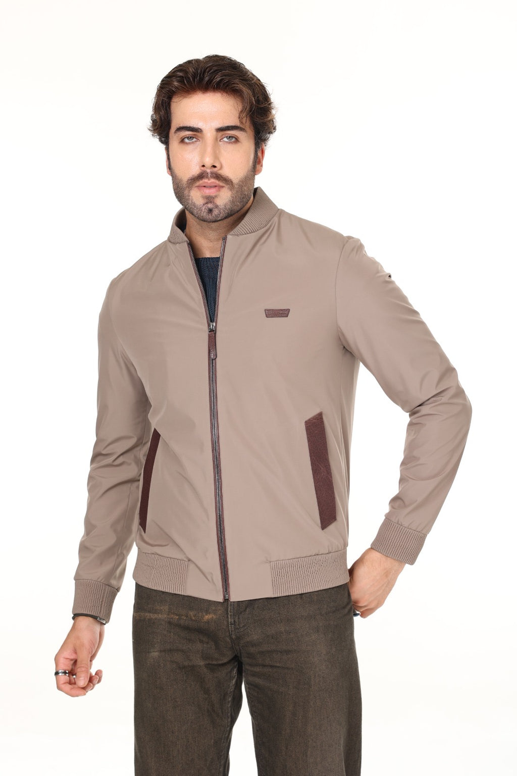 Collage Collar Bej Fabric Leather