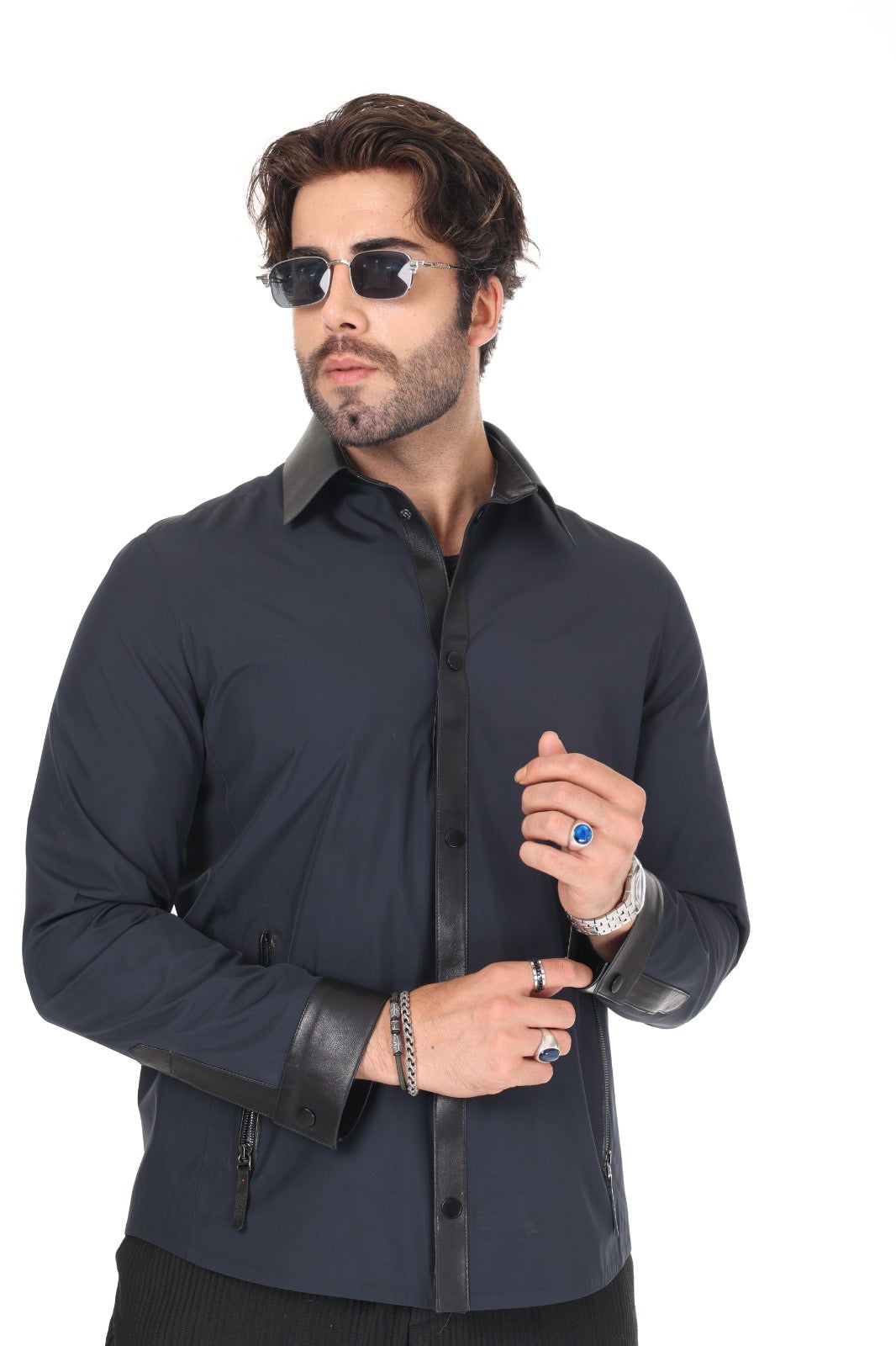 Lacy Fabric Leather Shirt